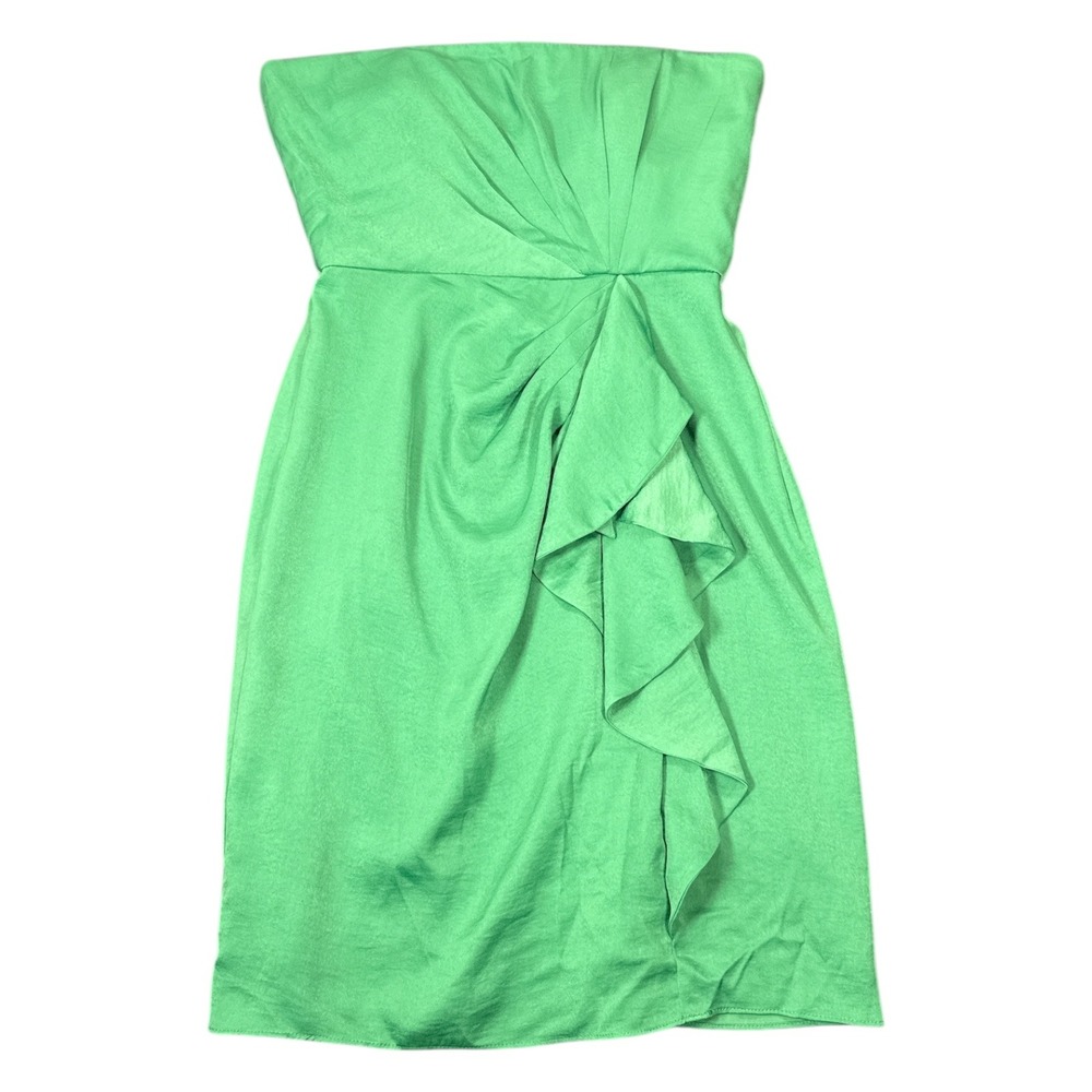 BCBGMAXAZRIA Kelly Green Strapless Ruffle Cocktail Dress Satin JUF6N359 Size 0